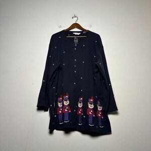VTG Bechamel Cardigan Sweater Women M Black Christmas Nutcrackers Winter 90s